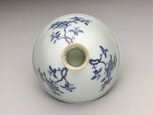 官窯 青花茶花高足碗