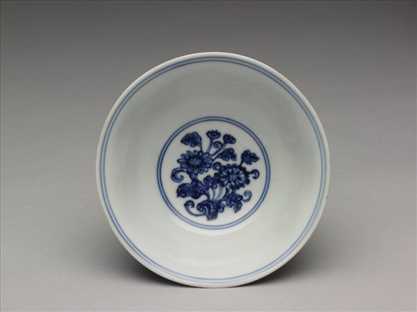 官窯 青花團花高足碗