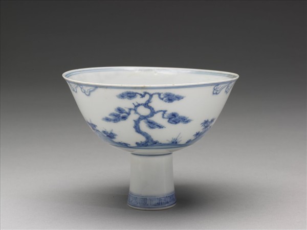 官窯 青花歲寒三友高足碗