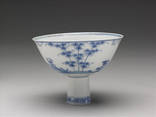 官窯 青花歲寒三友高足碗