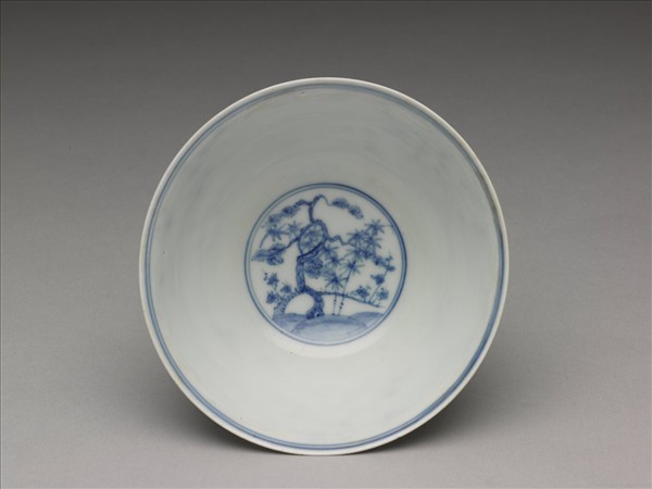 官窯 青花歲寒三友高足碗