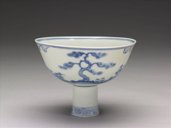 官窯 青花歲寒三友高足碗