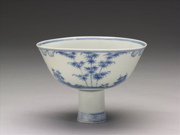 官窯 青花歲寒三友高足碗