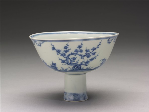 官窯 青花歲寒三友高足碗