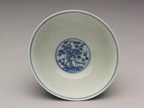 官窯 青花歲寒三友高足碗