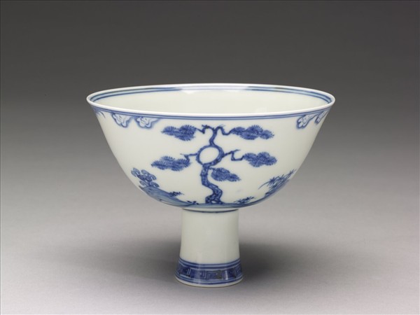 官窯 青花歲寒三友高足碗