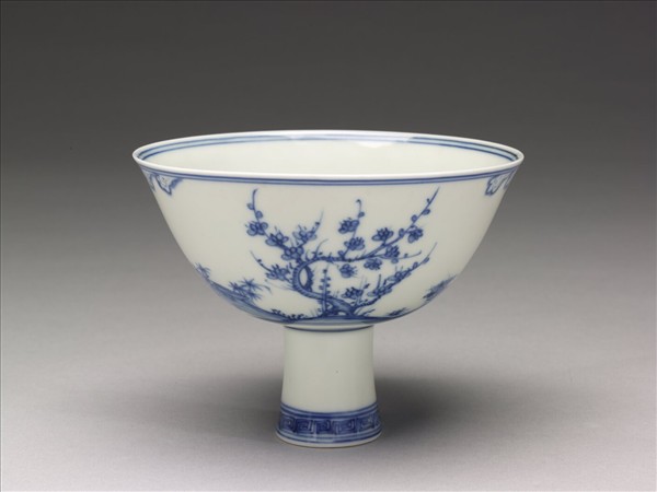 官窯 青花歲寒三友高足碗