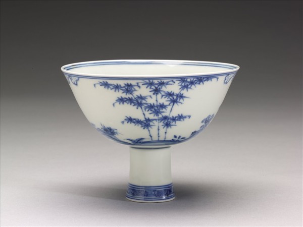 官窯 青花歲寒三友高足碗