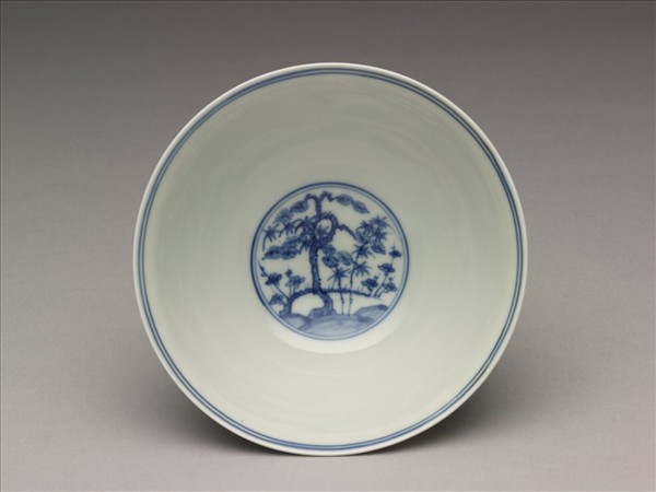 官窯 青花歲寒三友高足碗