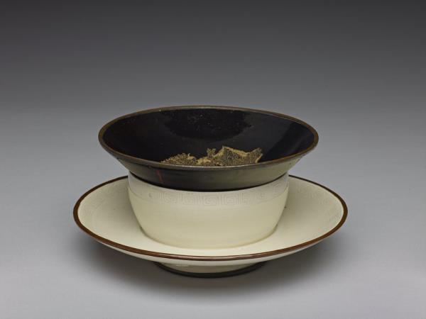 吉州窯 黑釉木葉紋茶盞