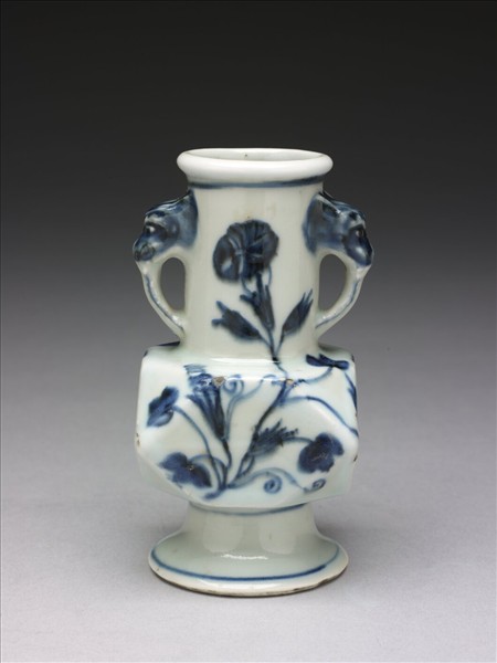 青花牽牛花紋折方瓶