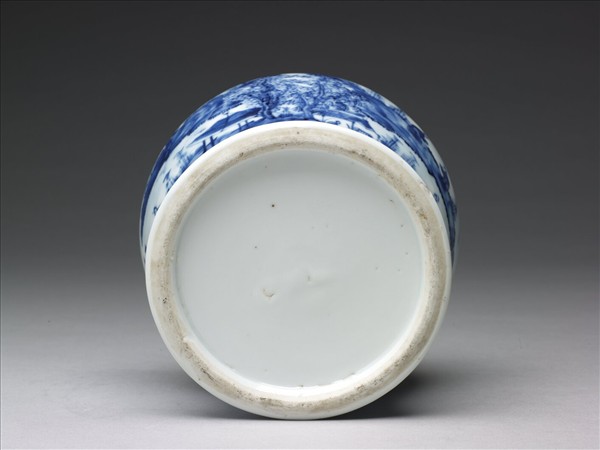 青花山水人物圖蓋罐