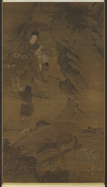 宋人畫調鶴采花仙　軸