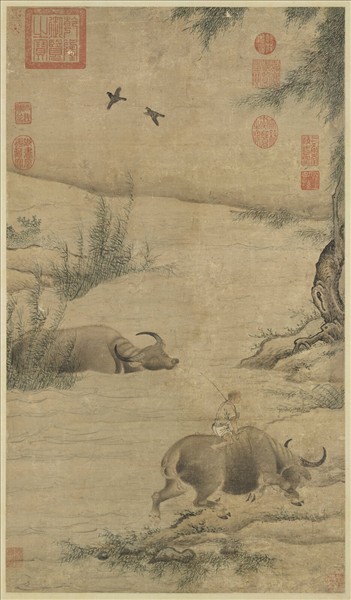 宋人清溪晚牧圖　軸