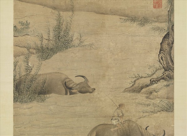 宋人清溪晚牧圖　軸