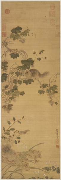 明周之冕畫葡萄松鼠　軸