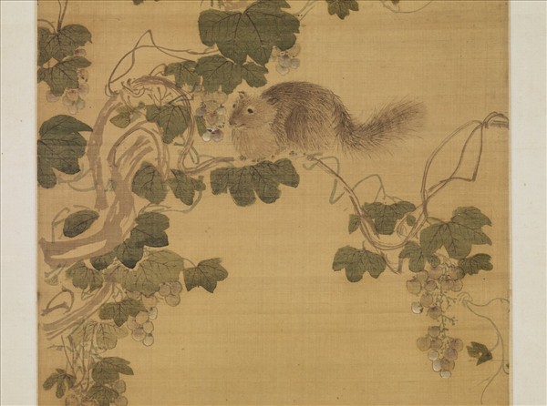 明周之冕畫葡萄松鼠　軸