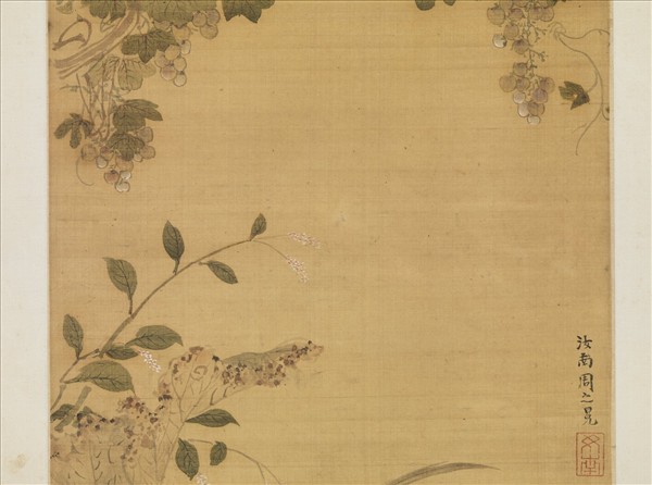 明周之冕畫葡萄松鼠　軸