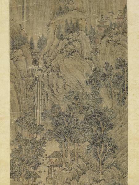 元王蒙長松飛瀑　軸