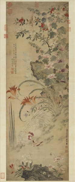 元張中寫生花鳥　軸