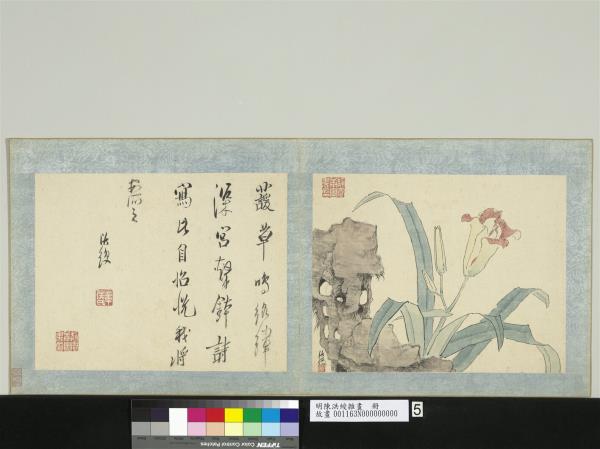 明陳洪綬雜畫　冊　萱花立石