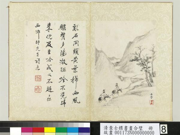 清查士標書畫合璧　冊　驢背聯吟