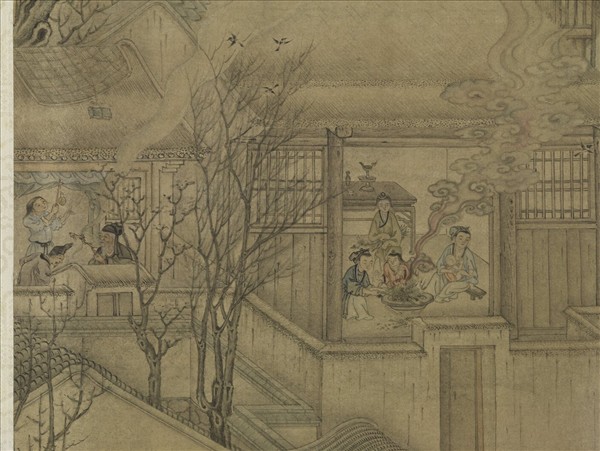 清張鎬繪高宗御書范成大燒火盆行　軸