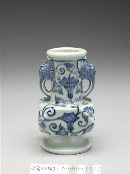 青花牽牛花紋折方瓶