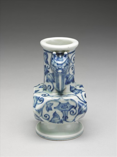 青花牽牛花紋折方瓶