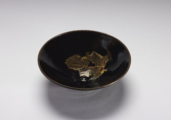 吉州窯 黑釉木葉紋茶盞