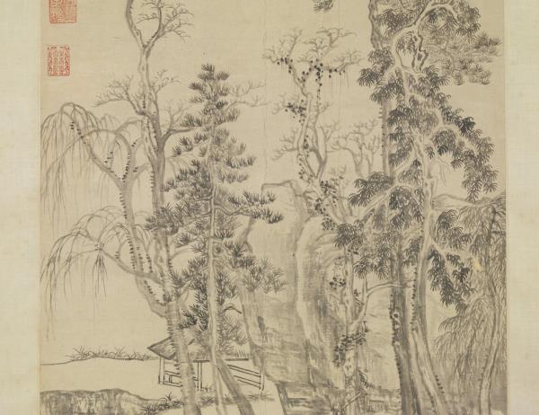 元曹知白疎林亭子　軸