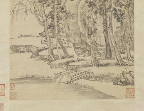 元曹知白疎林亭子　軸