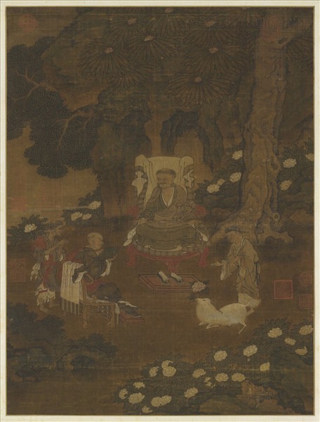 元人羚羊獻花圖　軸