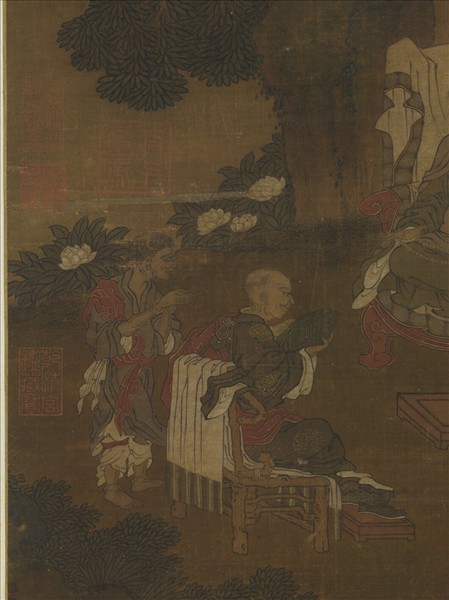 元人羚羊獻花圖　軸