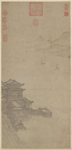 元人江天樓閣　軸