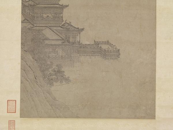 元人江天樓閣　軸