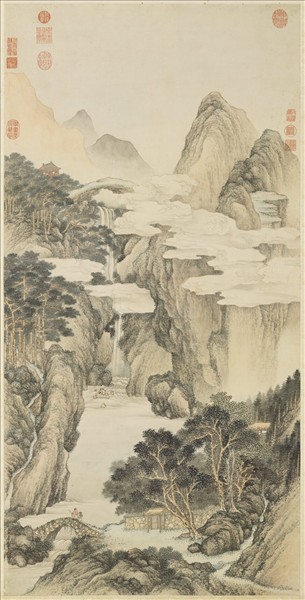 清金廷標曳杖看雲圖　軸