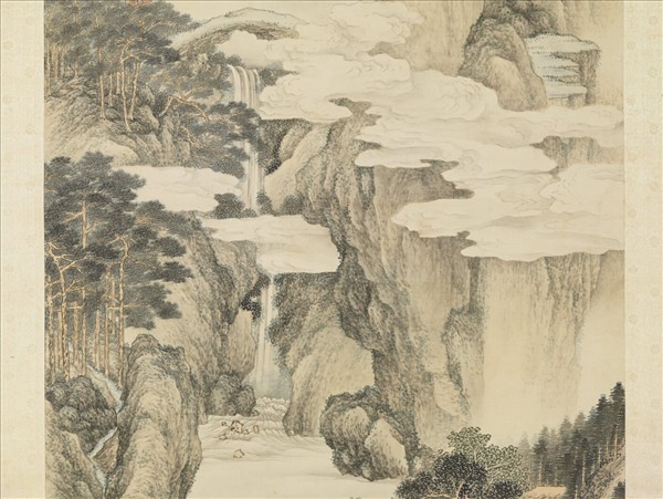 清金廷標曳杖看雲圖　軸