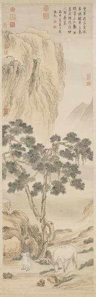 清金廷標松陰牧馬　軸