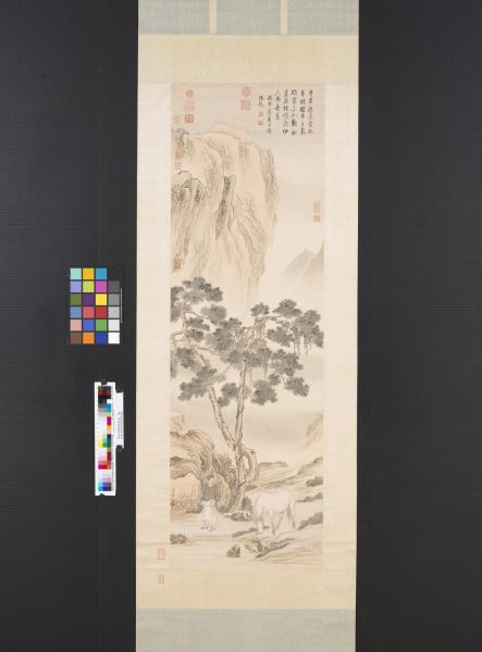 清金廷標松陰牧馬　軸