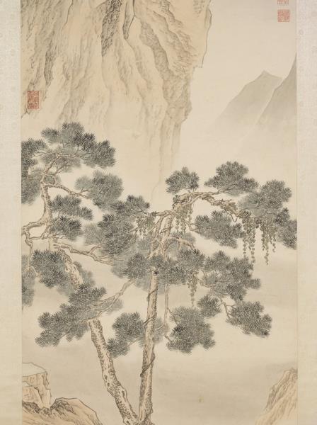 清金廷標松陰牧馬　軸