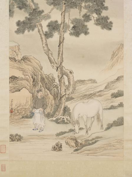 清金廷標松陰牧馬　軸