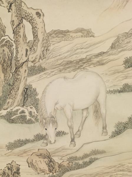 清金廷標松陰牧馬　軸