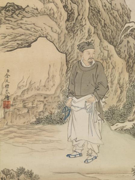 清金廷標松陰牧馬　軸