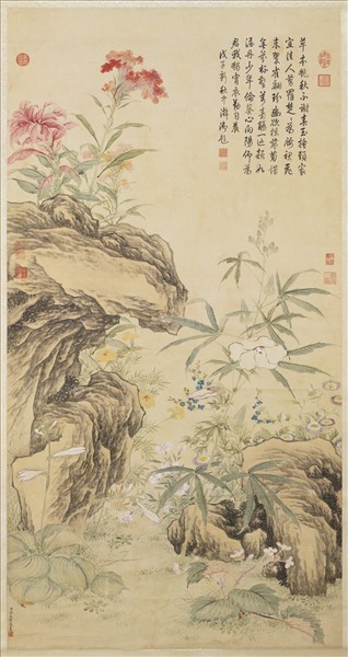 清金廷標畫秋華高宗御題　軸