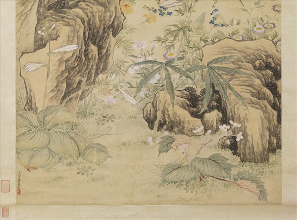 清金廷標畫秋華高宗御題　軸