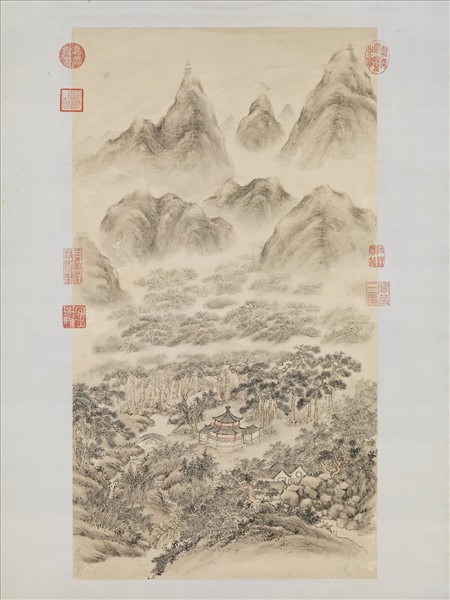 清董邦達雙峰插雲御題　軸