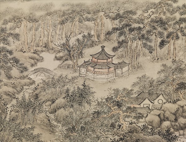 清董邦達雙峰插雲御題　軸