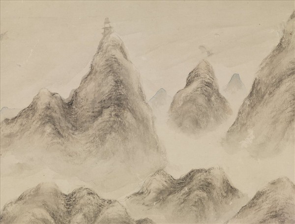 清董邦達雙峰插雲御題　軸