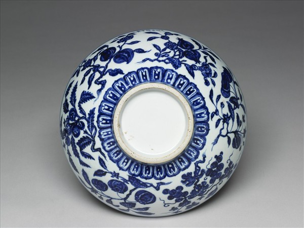 青花折技花果大碗